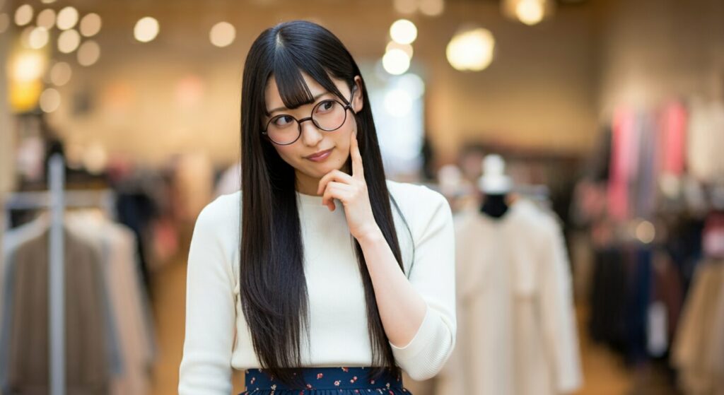 スカートの種類を悩んでいる日本人女性の写真